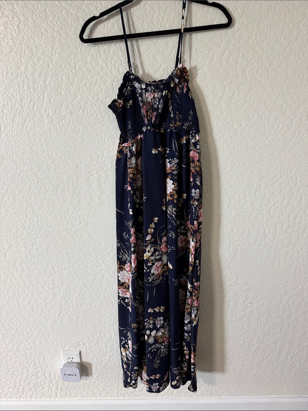 Cupshe Navy Floral Smocked Maxi Dress with Pink & Cream Blooms